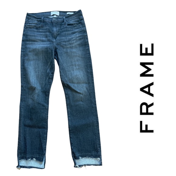 Frame Le High Straight Raw Edge Jeans Ironsides - Picture 2 of 10